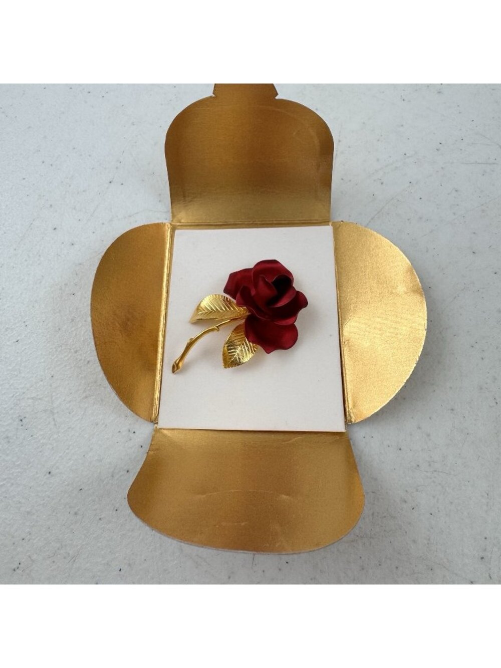 Cerrito Red Enamel Rose Flower Pin Brooch Gold Tone Flower Power Vintage